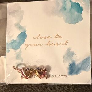 Rose Gold Toned Heart Pendant Charm with Multicolor Stones